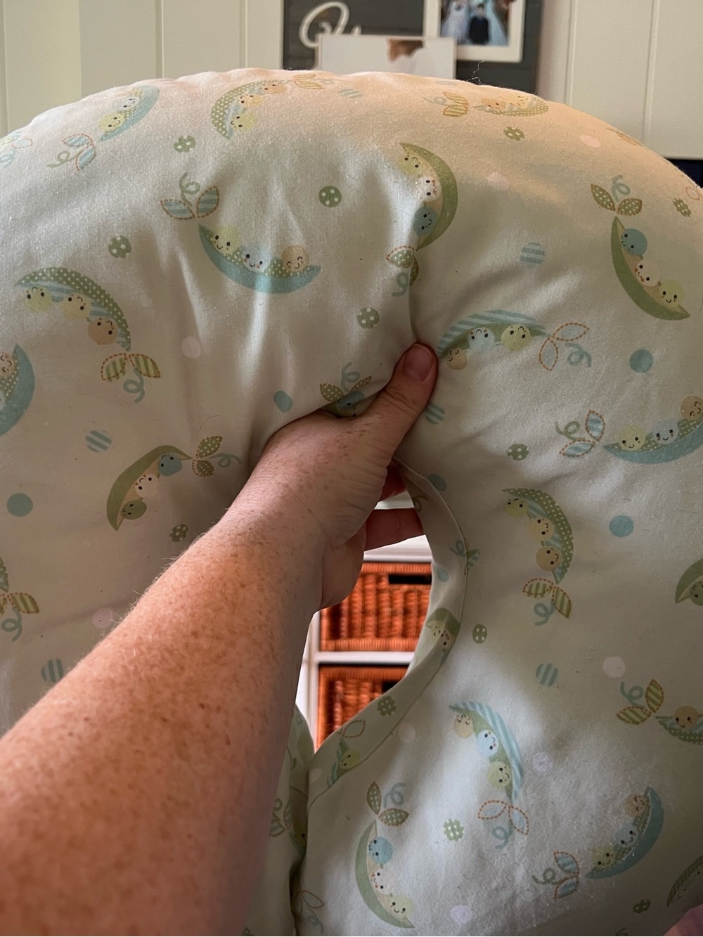 Nursing Pillow with Pale Green Pea Pod Print